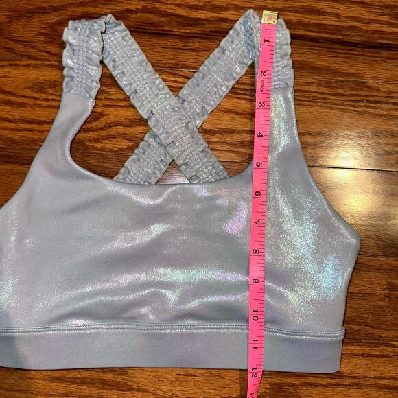 Zyia Active Metallic Grey Silver Light N Tight Ruffle Strap Sports Bra Size S - Picture 11 of 11